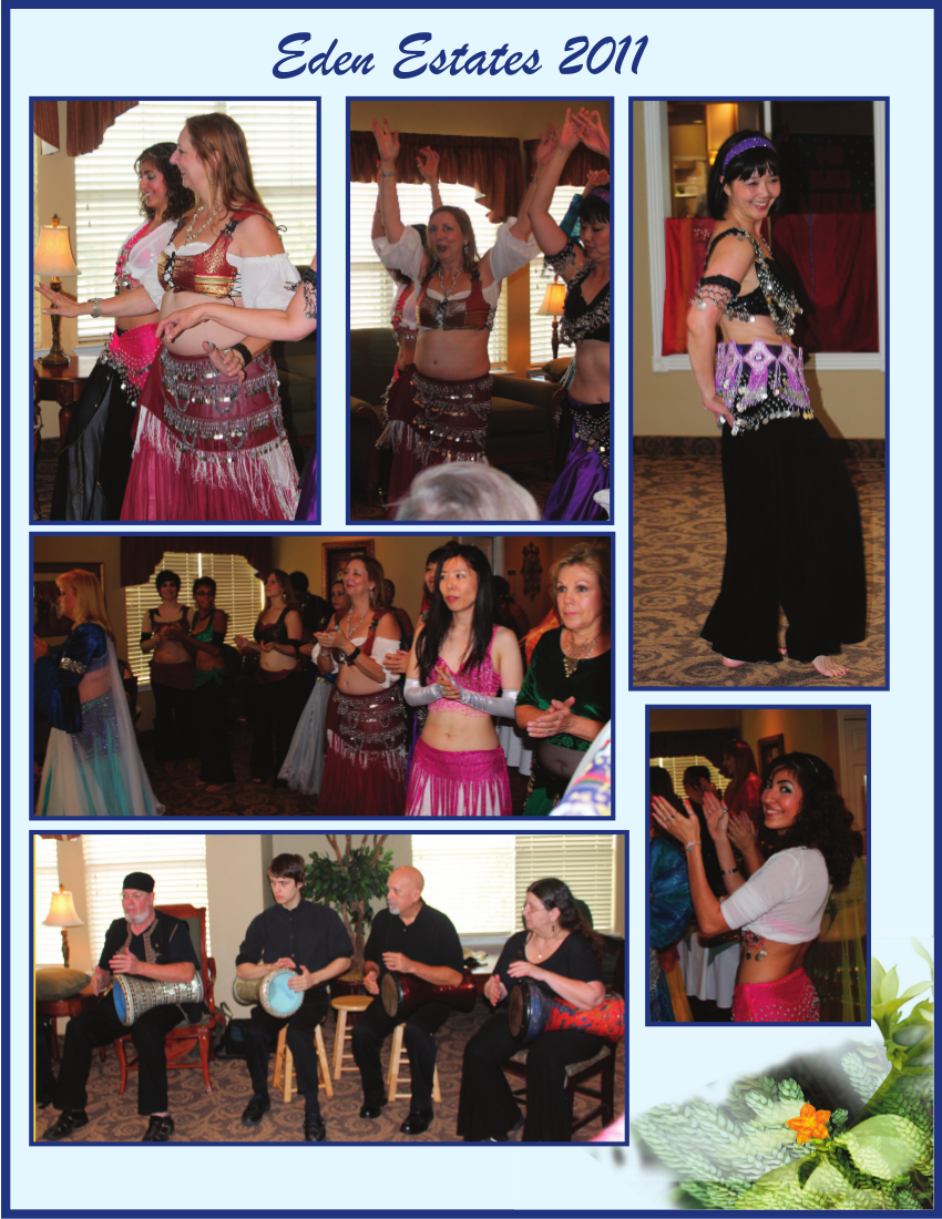 collage of dancers and drummers performing for residents at Eden Estates